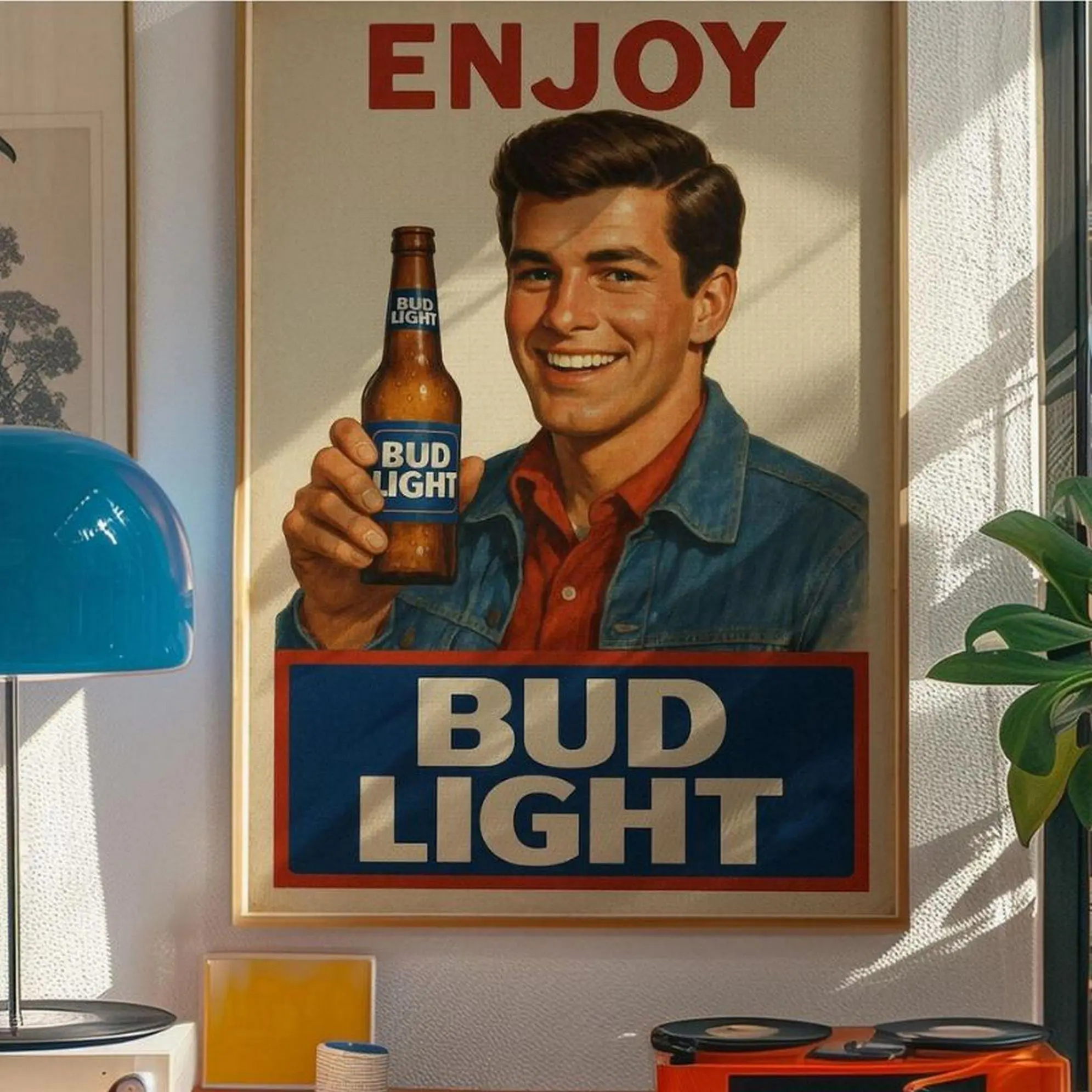Bud Light Retro Beer Poster, Vintage Beer Poster, Bud Light Beer, Art Man Cave Decor, Retro Bar Wall Art, No Frame
