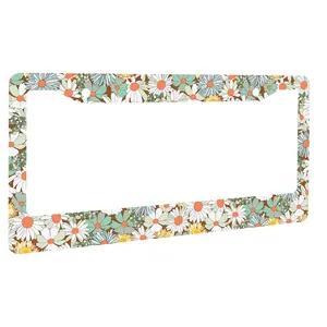 Aluminum License Plate Frame - Cute Daisy Design, 2-Hole Auto Car Tag Holder, 12.3x6.3 Inch Novelty License Plate Cover, License Plate Frames Car Accessories Vehicle