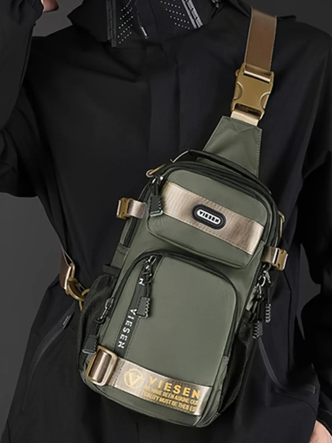 Men's Casual Letters Print Zipper Durable Chest Bag, Outdoor Casual Sports Sling Bag, Multi-functional Versatile Bum Bag, Fashionable Design Carry Bag, Adjustable Chest Pack, Multifunctional Chest Bag, Ideal Gifts