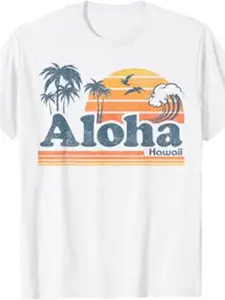 Hawaiian Beach T-Shirt, Vintage Distressed Sunset Palm Tree Casual Loose Fit Top, Summer Fashion, Comfortable and Stylish