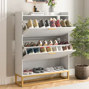 Freestanding Shoe Storage Cabinet With 2 Flip Drawers and Shelf , Wood Slim Shoe Cupboard Organizer Unit For Entryway, Hallway And Corrido, White