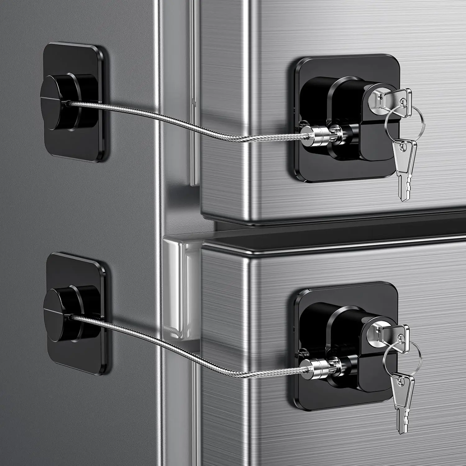 2 Pack Refrigerator Locks with 4 Keys, Child Safety Lock for Fridge Door Locks, Cabinets, Freezer, Desk Drawers, Wardrobes, Closets, Windows-No Tools Need or Drill (Patent)