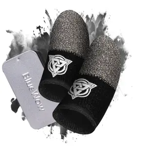 BlueWow Gaming Finger Sleeves Silver Fabric Ultra-Thin Breathable High Sensitivity Superconductive Fiber for PUBG Console & Smartphone Game Controller with Compact Storage Case
