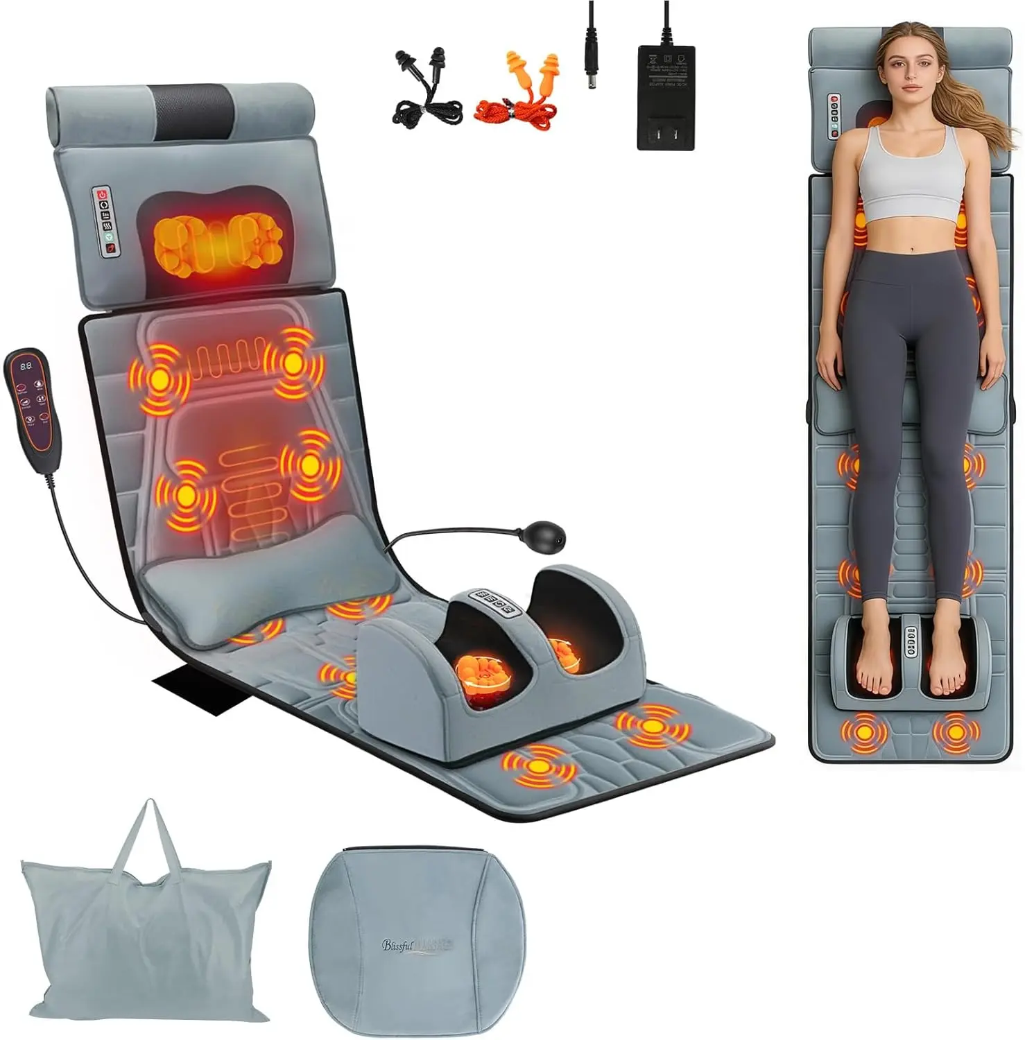 Full Body Massage Mat with Heat, Massager Whole Body Vibration Massage Pad for Back Neck Lumbar Leg, Portable Massage Machine, Spa Mattress | Ergonomic Design | Thick Mattress, Winter Gift, Christmas Mother's Day Birthday Gifts for Friends, Parents
