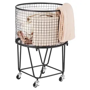 VEVOR Laundry Cart, Rolling Round Grocery Utility Cart with 360° Swivel Wheels, 60 LBS Large Load Capacity, Heavy Duty Carbon Steel Shopping Basket for Laundry, Shopping, Camping, Grocery, Luggage