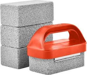 Grill Brick Griddle Stone - Griddle Bricks Cleaning Block BBQ Charcoal Grill Cleaner Pumice Stone for Blackstone Griddle Accessories Flat Top Brick - Pack of 4 with Handle Utensils