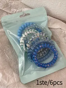 6pcs Summer Dopamine Candy Color Phone Cable Hair Hoop Simple Hair Rope Basic Tie Hair Headband High Elasticity Durable New