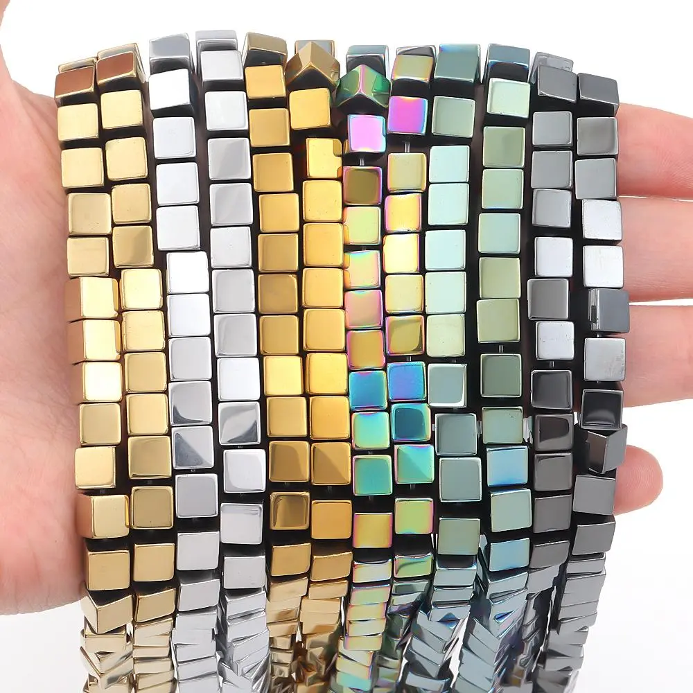 60-160pcs/Lot 2 4 6 8 10mm Square Hematite Beads for Jewelry Making Natural Stone Beads Loose Beads DIY Bracelet Neckalce