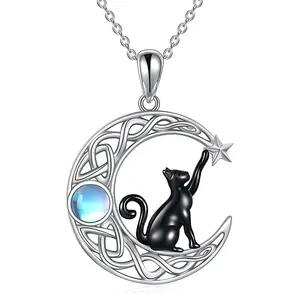 Moon Star Black Cat Pendant Necklace, New Style Fashion Jewelry for Party, Daily Clothing Decor, Trendy Gift for Your Girlfriend/Wife
