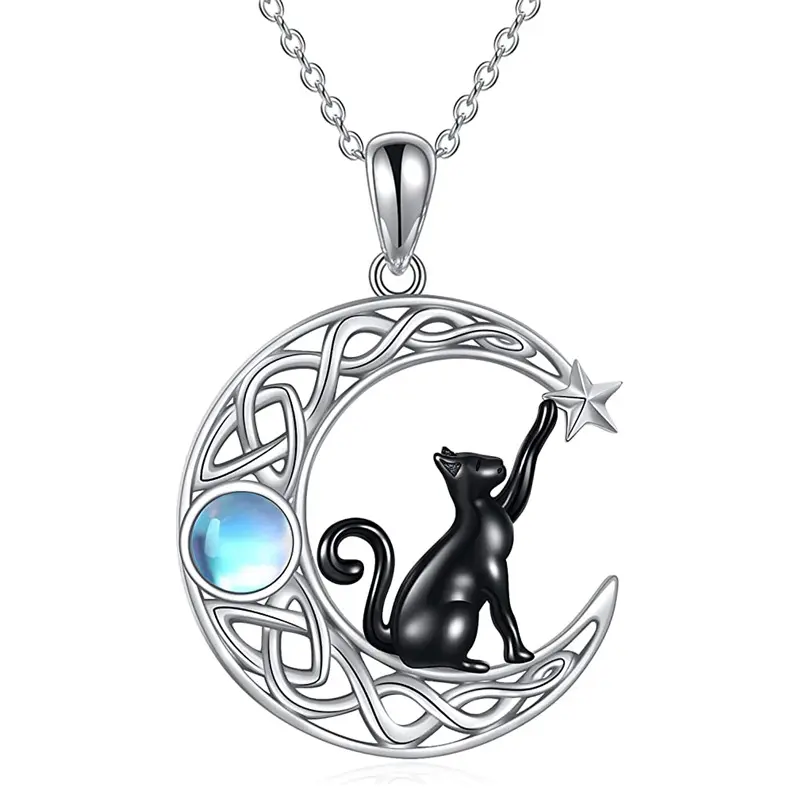 Moon Star Black Cat Pendant Necklace - New Style Costume Jewelry, Gift-Ready Charm for Party Wear, Trendy Gift for Girlfriend-Wife