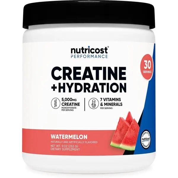 Nutricost Creatine Monohydrate + Hydration Watermelon Flavored (30 Servings) - 7 Vitamins & Minerals, 5000mg of Creatine Per Serving