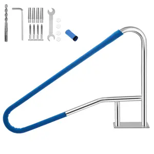GARVEE Pool Handrail, 55"x32" Pool Railings for Inground Pools, Swimming Pool Safety Handrails 375lbs Load Capacity, 304 Stainless Steel Pool Stair Rail with Grip Cover, Quick Mount Base Plate