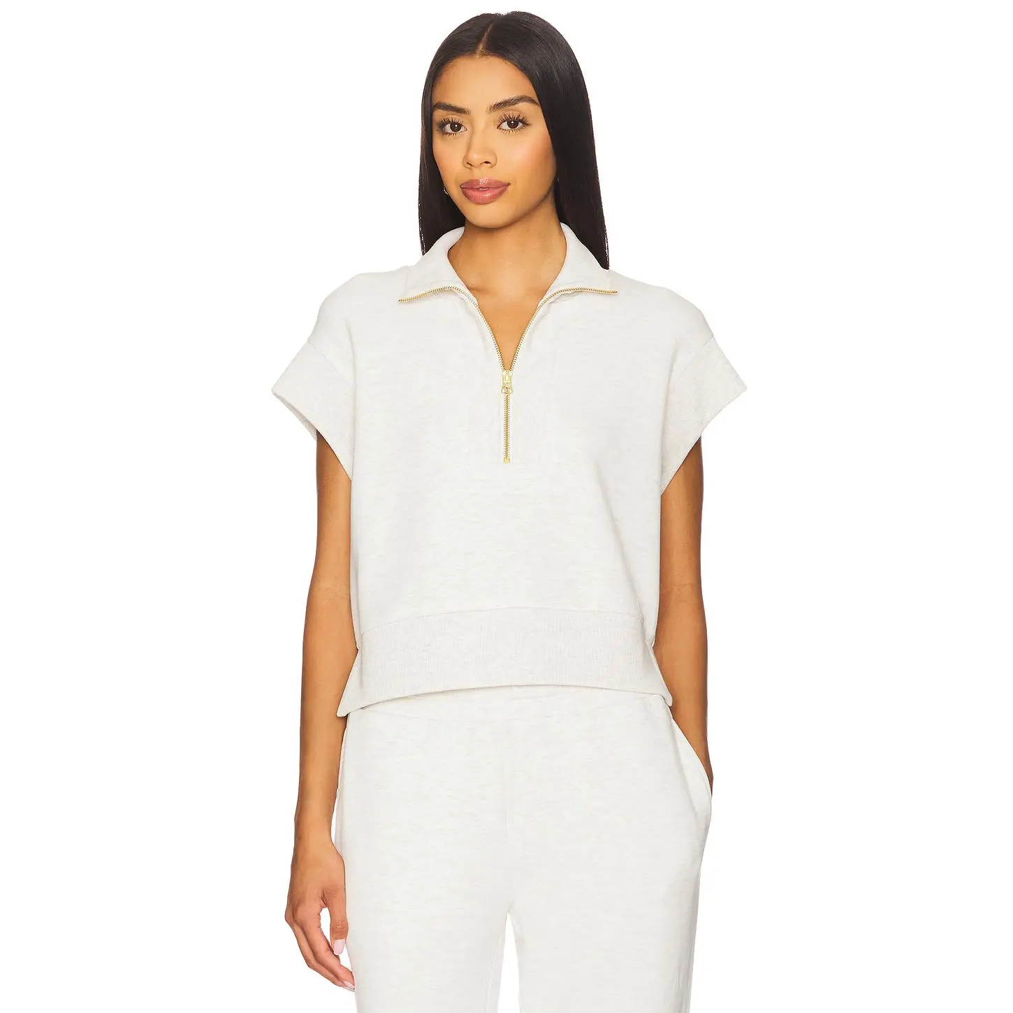 Varley Kelly Half Zip Sweatshirt in Ivory Marl