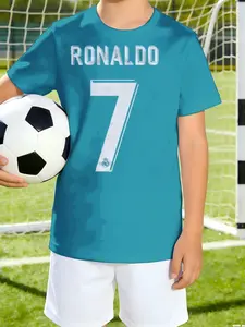 Boys' Crew Neck Short Sleeve T-Shirt athleisure Ronaldo Seven Jersey Print Pattern 3D printing spring and summer Creative clothing styles for everyday wear football jersey