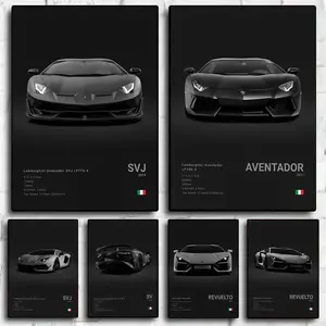 Black L-Lamborghini Aventador LP670 COUNTACH SESTO ELEMENTO SVJ REVUELTO VENENO 6.0TL Painting Calligraphy Eco-Friendly Cotton Canvas Poster Fine Texture Smooth Surfac Waterproof Wall Art for Home & Corridor Decor Gift Art Wall Decoration