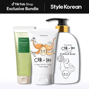 [Stylekorean] Affordable Glass Hair Trio Set (Elizavecca Milky Piggy collagen coating hair protein, treatment rinse, Aromatica scalp scaling shampoo)
