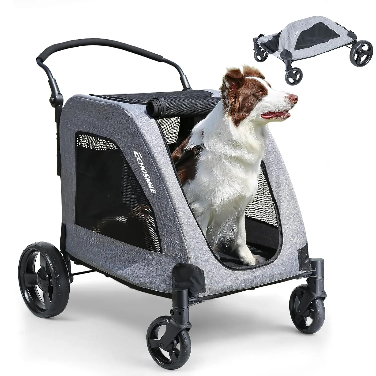 EchoSmile Extra Large Dog Stroller - Adjustable Handles,Lightweight Folding Pet Stroller,All-Terrain 4 Wheel for 2 Medium Dogs,Dual Entry Safety Dog Stroller,Capacity 160 lbs
