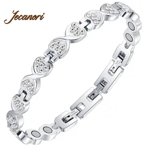 Effective Magnetic Bracelets for Women, Ultra Strength 3800 Gauss Stainless Steel Magnet Bracelet, Heart Crystal Bracelet with Sizing Tool