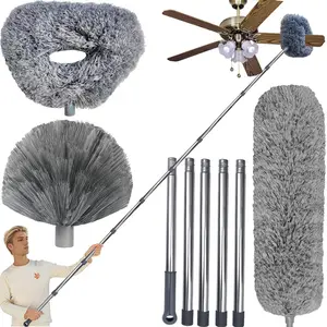 3-14ft Spliceable Pole High Reach Ceiling Duster Kit, Microfiber Feather Cobweb Corner Brush Duster for Spider Web, High Ceiling, Blinds, Furniture Cleaning Tool Kit