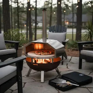 Bonfire Pi Fire Pizza Oven Accessory Cordierite Stone Wood Burning Stainless Steel 16.9 x 19.3 in 19.6 lbs with Heat-Resistant Gloves & Detachable Legs
