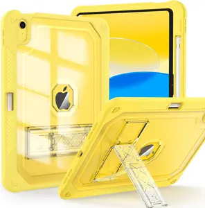 Case for iPad 11-inch (A16) 2025 / iPad 10th Gen 10.9 inch 2022, Heavy Duty Shockproof Rugged Protective with Pencil Holder, 11th / 10th Translucent Cover with Kickstand , Yellow