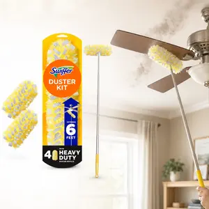 Swiffer Super Extendable Dusting Kit with Heavy Duty Refills (1-Handle, 4-Dusters),6 ft extendable duster,heavy duty duster,trap and lock dust,allergen pickup,360 fibers,ceiling fan duster,bookcase duster,light fixture duster,vents,hard-to-reach cleaning