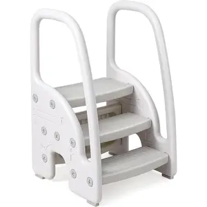 Garvee Adjustable 3-Step Toddler Step Stool with Safety Handrails - Non-Slip Wide Pedals & Handles - Kids Standing Tower for Bathroom/Kitchen/Toilet Training
