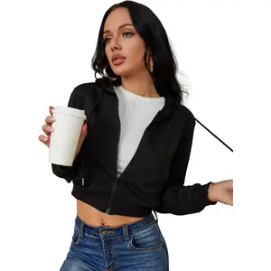 Women's Zip Up Cropped Hoodie Jacket Drawstring Long Sleeve Casual TopGift