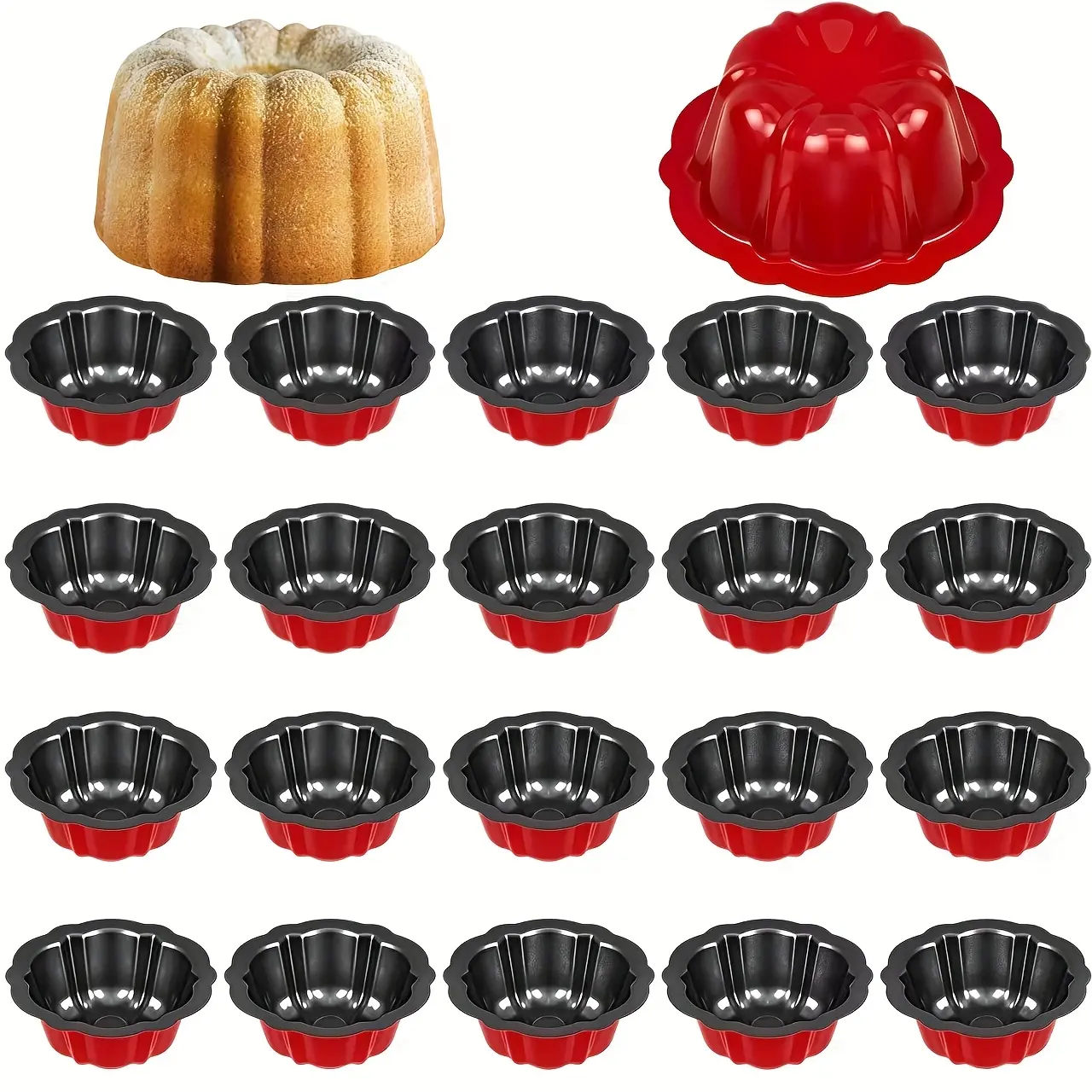 20pc Nonstick Flower-Shaped Carbon Steel Baking Molds Set - Nonstick Cupcake Pans, 4.6in Sturdy Reusable Bakeware for Cakes, Birthday Desserts
