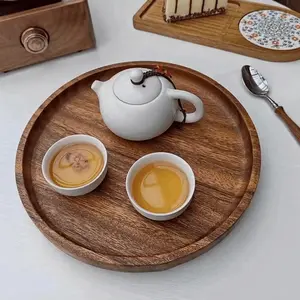 Round Wooden Sturdy Serving Tray, Waterproof Aesthetic Creative Decorative Plate, Multi-Functional Storage Dish for Parties, Picnics, Outdoor Scenes, Flat Top Plate, Round Plates