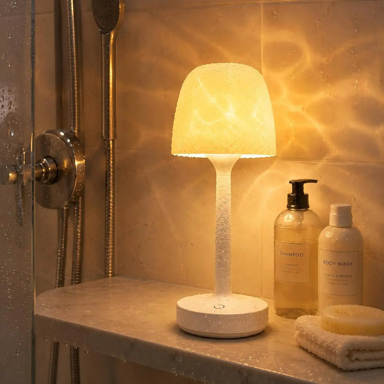 Rechargeable Waterproof Shower Lamp, Cordless LED Bathroom Table Light, Ambient Mood Lamp for Bathtub, Spa, Bedroom, Bedside & Nightstand Decor Lighting