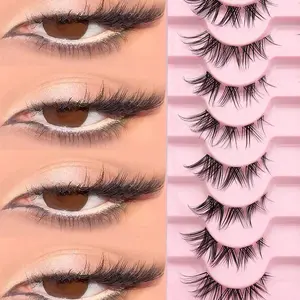 10 Pairs Of Naturally Curled Cat-Eye, Fox-Style Angled Transparent Stem False Eyelashes, Doll Eyelashes, Ideal For Cosplay, Strip Lashes Suitable For Beginners, False Eyelashes, Makeup