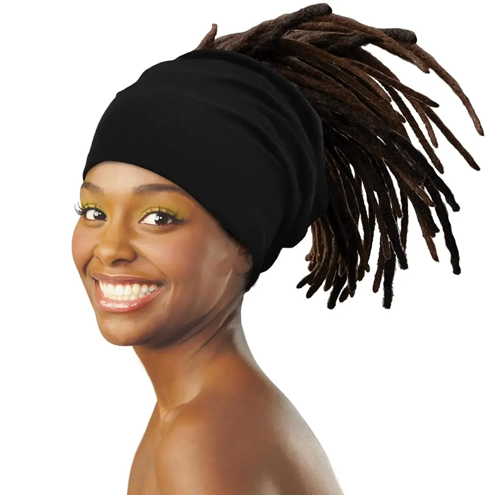 Donna Cotton Spandex Braid Tube Headband Hair Wrap for Women in Black