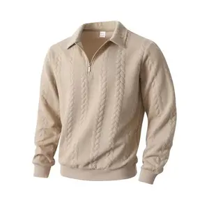 Men's Autumn/Winter Cable Knit Quarter-Zip Sweater - Stylish, with a textured design, the half-zip collar is suitable for casual and semi-formal looks. The soft fabric is perfect for layering and is a popular essential item in men's fashion