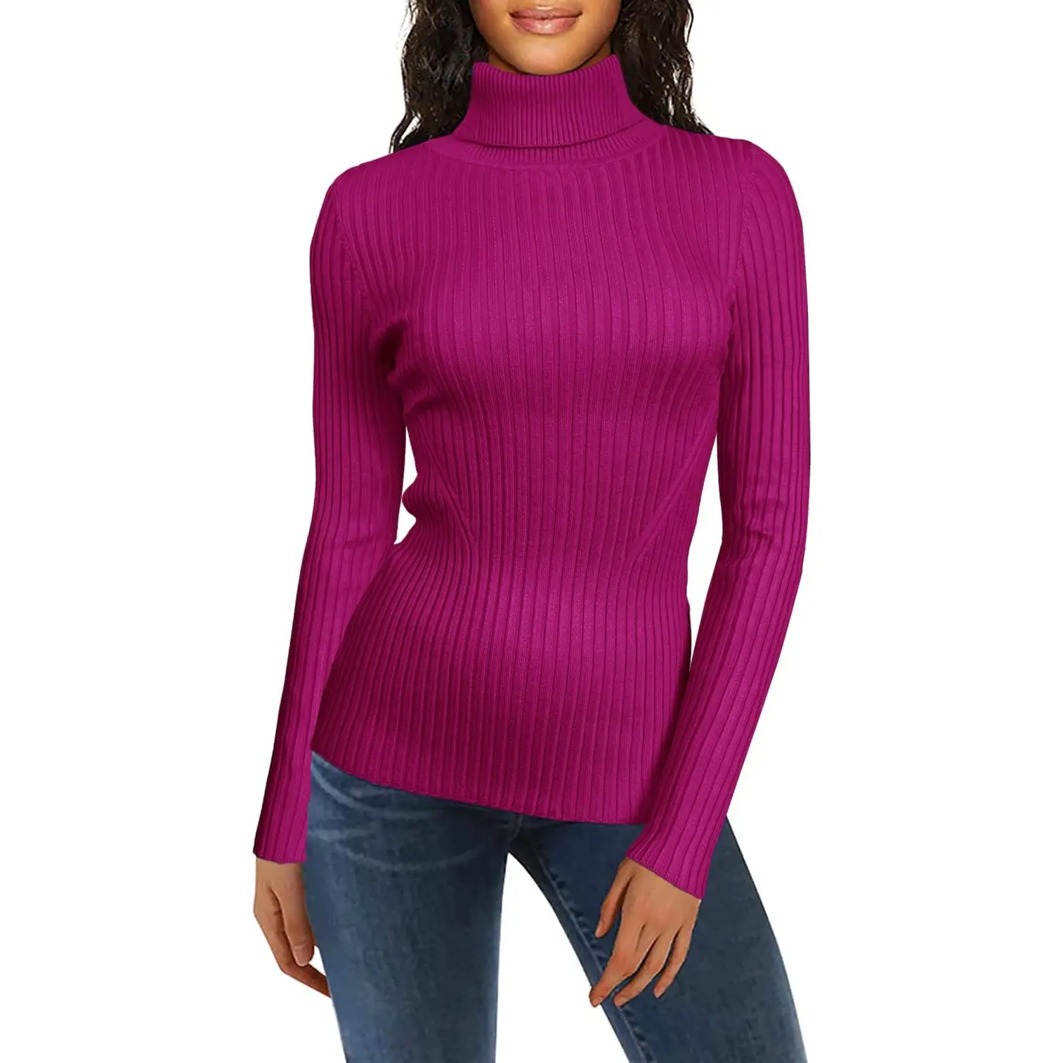 V28 Turtleneck Ribbed Sweaters for Women Cute Sexy Knitted Warm Fitted Sweater v28