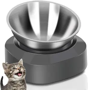 【NewYear2026】Adjustable Cat Bowl, Stainless Steel Cat Dish Feeder for Food Water Anti Vomiting Elevated with Stand Ergonomic Lifted Slanted 15 Angle Metal Kitty Kitten Pet Supplies