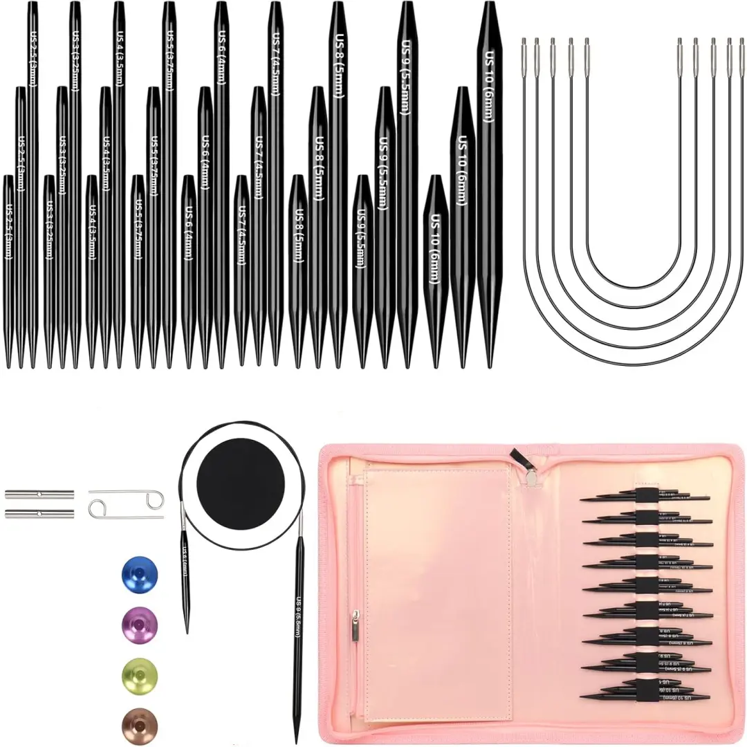 Interchangeable Knitting Needles Set- Circular Knitting Needles Size 2.5, 4, 5, 6, 7, 8, 9, 10,11, Round Knittings Needle with 5 Cable for Beginners & Advanced Knit Sweater Sock, Blanket