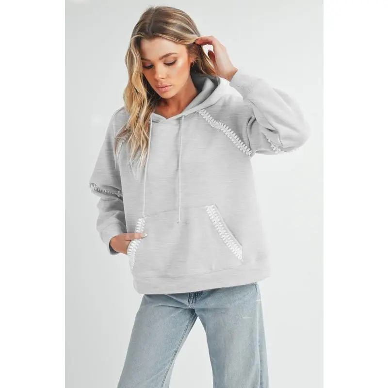 Aemi + Co Lace Detail Drawstring Hoodie with Kangaroo Pocket