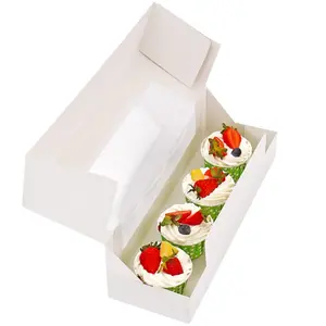 24 Pcs Rectangle White Bakery Pastry Boxes with Window for Packaging Pumpkin Rolls, Cinnamon Rolls, Banana Bread, Loaf