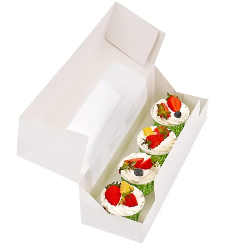 24-Piece Rectangle White 100% Food-Grade Cardboard Bakery Pastry Boxes with Window - Bakery Supplies for Pumpkin Rolls, Cinnamon Rolls, Ideal Creative Gift & Cake Boxes