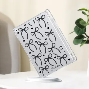 Bow & Heart Pattern Clear Tablet Case with Built-in Pencil Holder, Soft TPU, for iPad Air 4/5/6, iPad Pro 11 2024, iPad Mini 4/5/6/7, iPad 10th Gen, iPad 9/8/7 Series. Shockproof, Portable, One-Side Protection, Easy to Carry Outdoor.