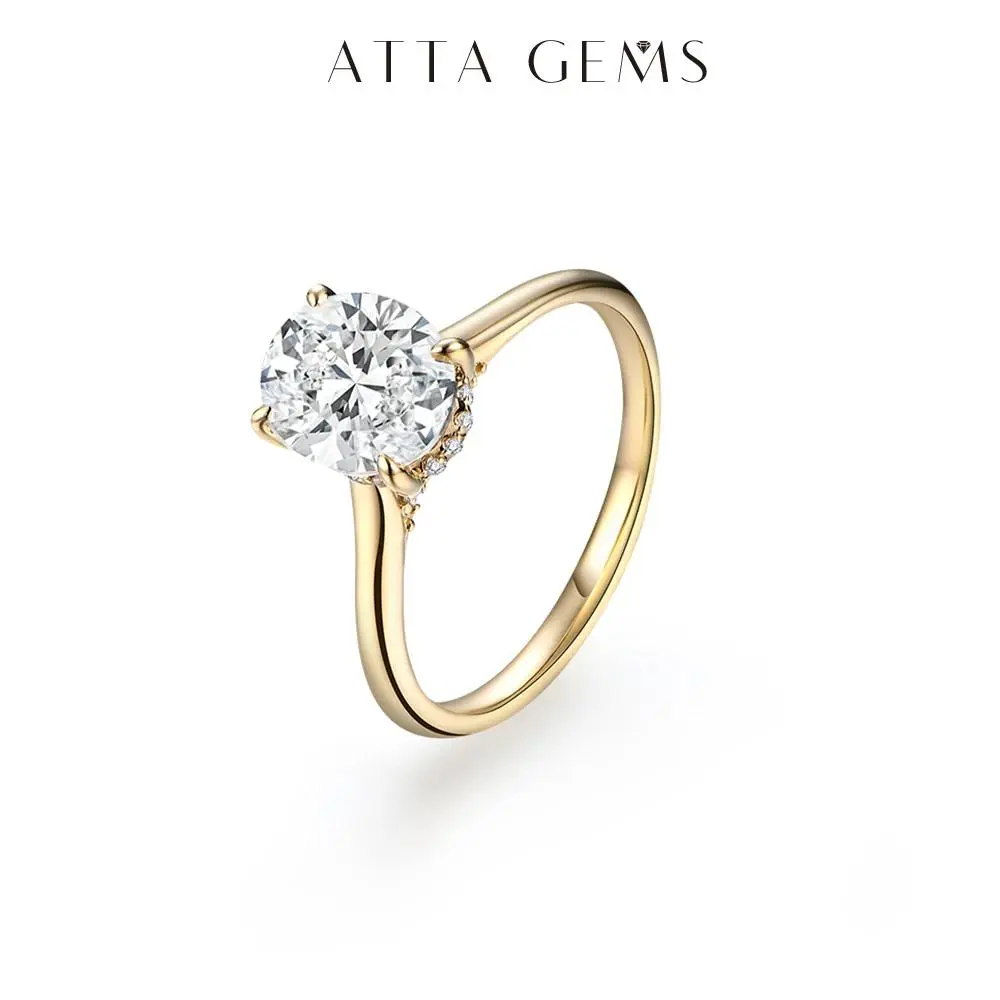 ATTAGEMS Multiple Carats 1.0CT-4.5CT Oval Cut D Color VVS1 Clarity Lab-Created Moissanite Engagement Ring, 14 Karat Gold Plated Wedding-Ready Jewelry for Women, Luxury Gift Summervibes R112, Marriage Ring, Engagement Rings summerwins,summerwins