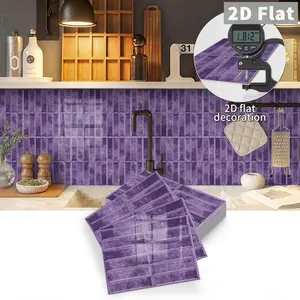 10 PCS PE Crystal Foam GST Tile Stickers Retro Dreamy Purple Vertical Brick Waterproof Oil-Proof Anti-Collision Wall Decals for Kitchen Bathroom Ceiling