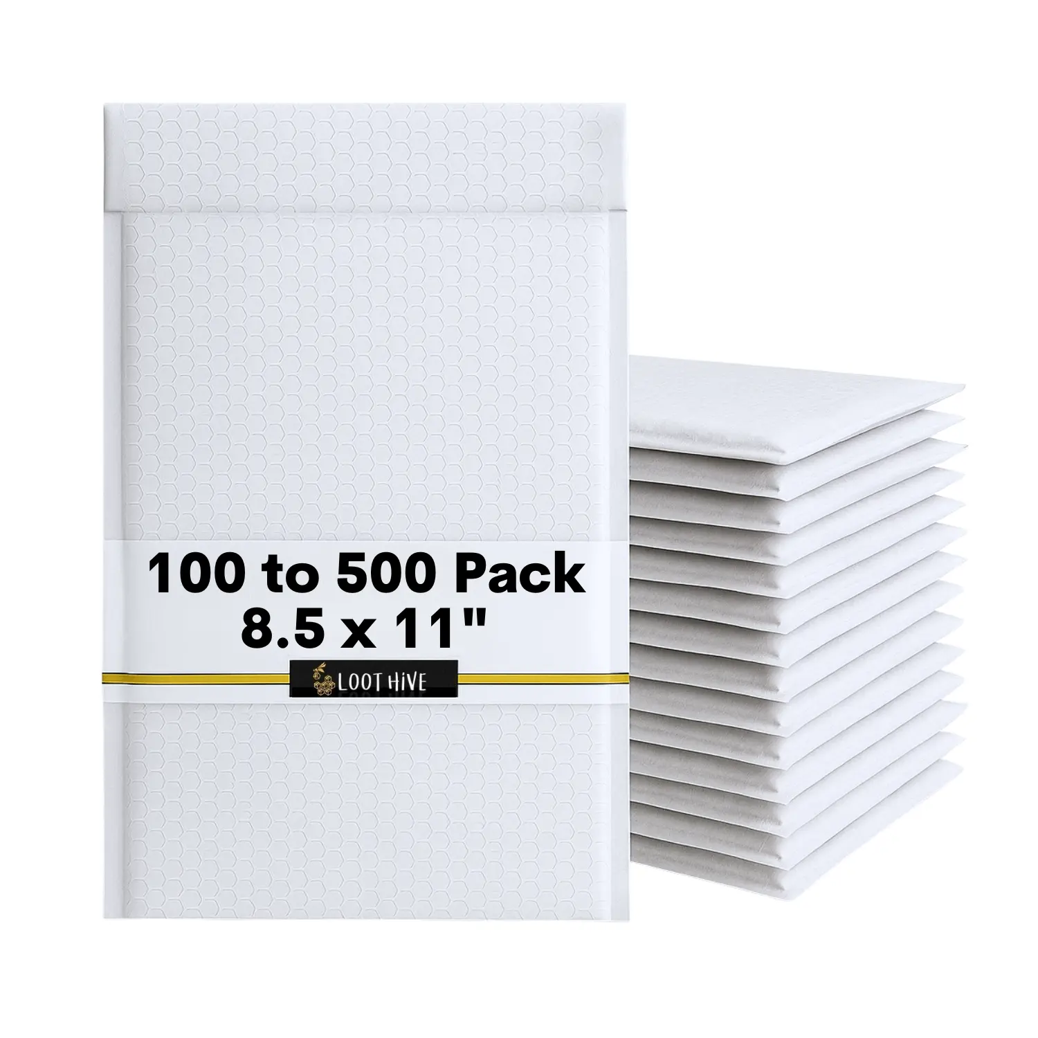 Loot Hive #2 Bubble Mailers 8.5x11" White Poly Padded Envelopes for Shipping Durable Protection Self-Sealing Tear Strip