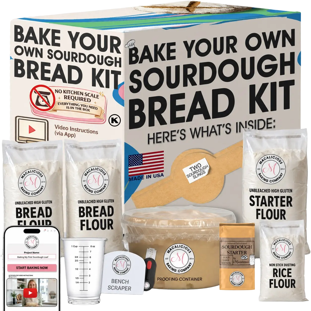 Macalicious Bake Your Own Sourdough Kit includes Flour, Starter & all Tools