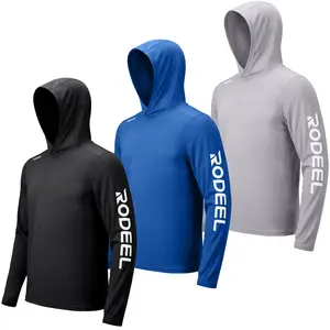 【DealsForYouDays】RODEEL 962 Sun Hoodie Shirts w/ Thumbhole UV Detection Logo Men UPF 50+ Sun Protection Long Sleeve Lightweight Quick Dry Moisture Wicking Breathable Athletic Activewear for Outdoor Fishing Boating Hiking Construction SummerWins