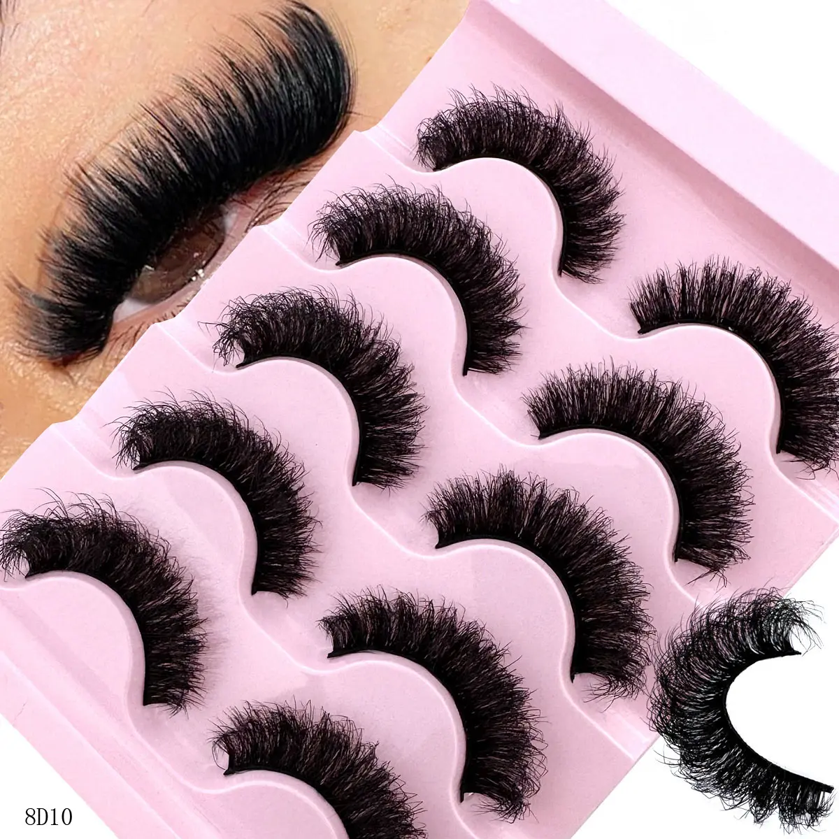 5 Pairs Luxury D-Curl Dramatic Fake-Fur Eyelashes, Soft Comfortable Artificial Water-Fox Lashes, Long, Thick 3D Crossed-Layered Curly Fluffy False Eyelashes, Flutter Perfect Lashes