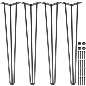 VEVOR Hairpin Table Legs 26\" Black Set of 4 Desk Legs 880lbs Load Capacity (Each 220lbs) Hairpin Desk Legs 3 Rods for Bench Desk Dining End Table Chairs Carbon Steel DIY Heavy Duty Furniture Legs