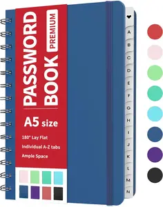 Password Book with Individual Alphabetical Tabs, Small Notebook, Spiral Password Keeper, Internet Address Manager, Password Logbook for Home Office