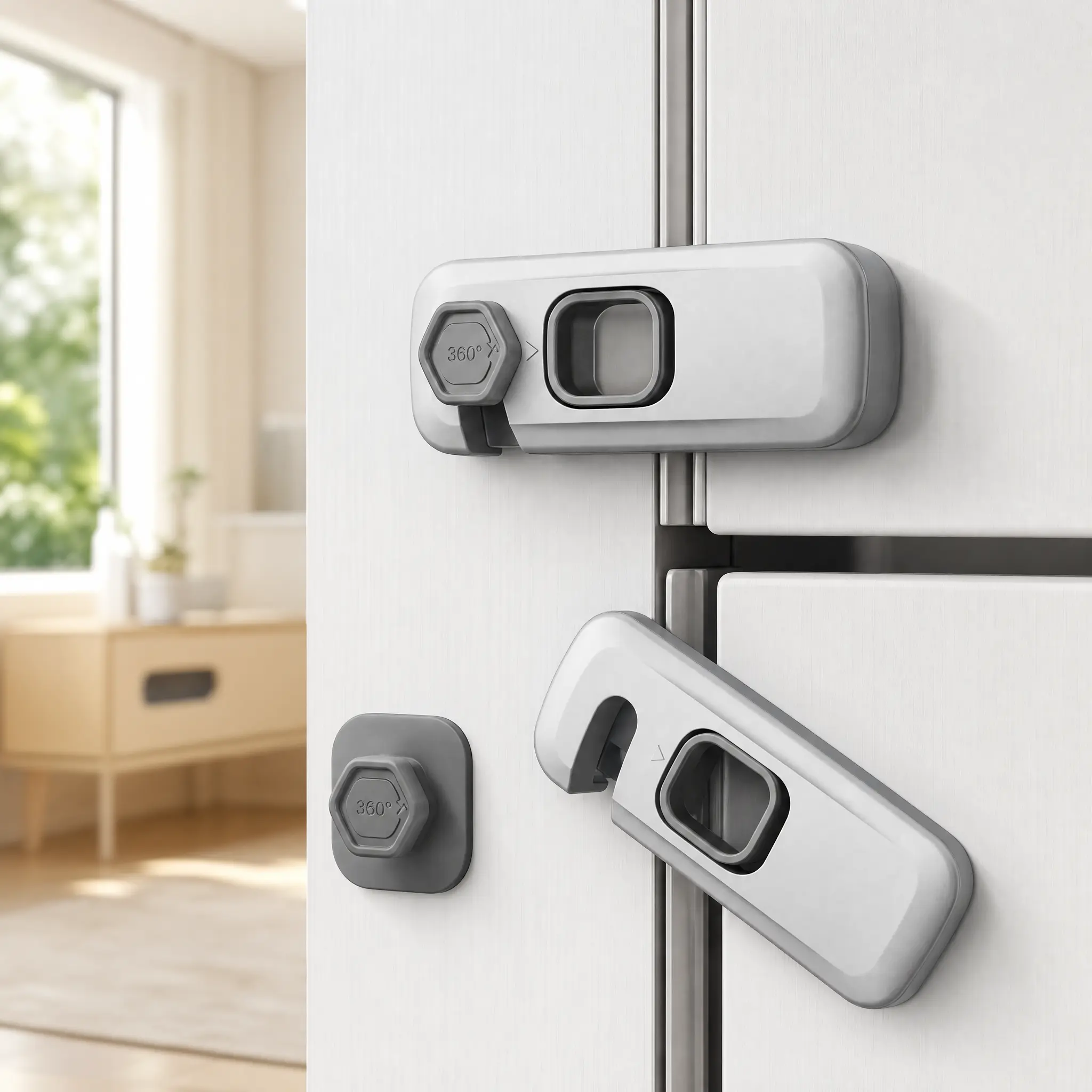 Safety Adhesive Refrigerator Lock - No Tools Needed, Multi-Use Home Lock for Refrigerator, Oven, Cupboard Storage